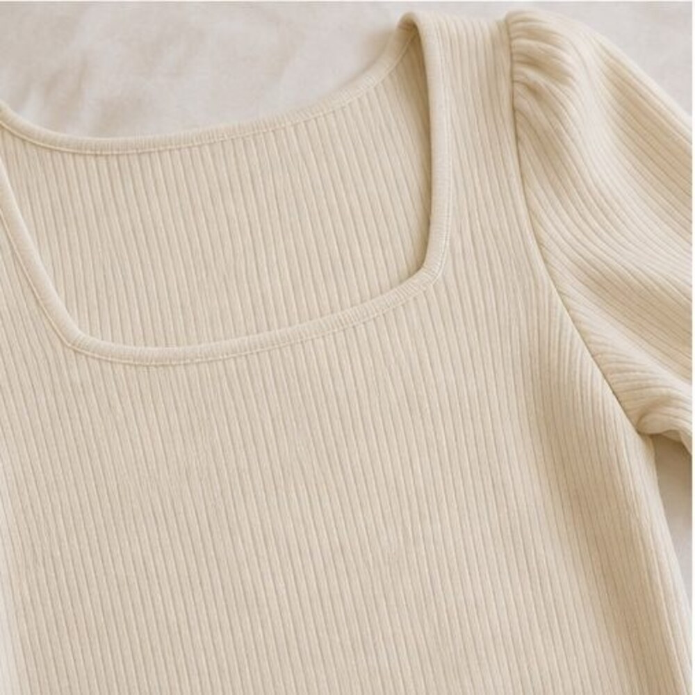 Cream Ribbed Square Neck Top - Picture 4 of 6